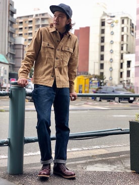 「ショット」｜「アイテム（キャップ）」を使った、KENJI KUBOTAさん（メンズ・176cm）の秋コーディネート
