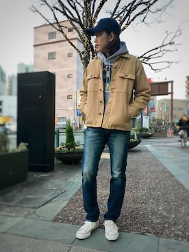 「ショット」｜「アイテム（キャップ）」を使った、KENJI KUBOTAさん（メンズ・176cm）の冬コーディネート