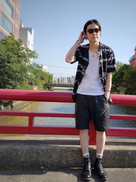 「レザーショーツ」｜KENJI KUBOTAさん（メンズ・176cm）の春コーディネート