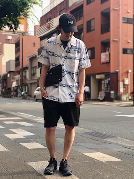 「ショット」｜「アイテム（キャップ）」を使った、KENJI KUBOTAさん（メンズ・175cm）の夏コーディネート