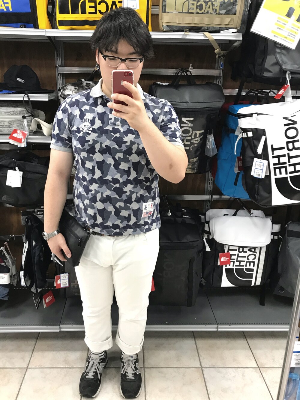 「夏コーデ、OMEGA、Psycho Bunny、UNIQLO、New Balance、JAM HOME MADE、休日スタイル、お洒落さんとつながりたい」｜「Psycho Bunnyの○【Psycho Bunny×BEAMS / カモフラパターン ポロ】（ポロシャツ、ブルー系）」を使った、Masanobu さん（メンズ・171cm）の夏コーディネートの1枚目の写真