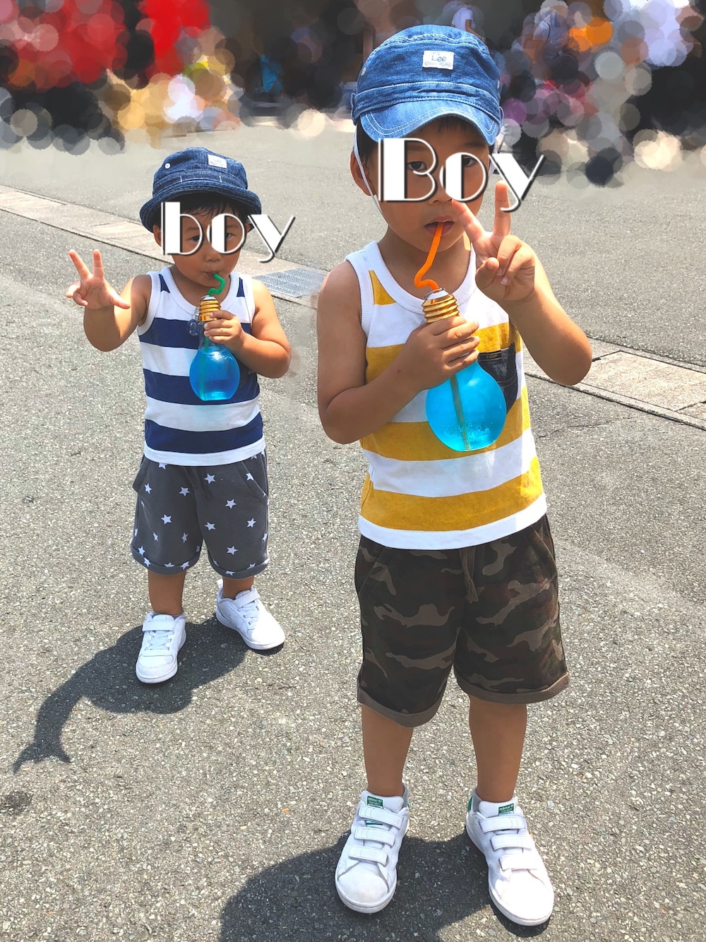 「adidas、NIKE、Lee kids、スニーカー好きと繋がりたい」｜「LeeのBIG BORDER TANKTOP（タンクトップ、イエロー系）」を使った、Boy.boyさん（キッズ・120cm）の冬コーディネートの1枚目の写真