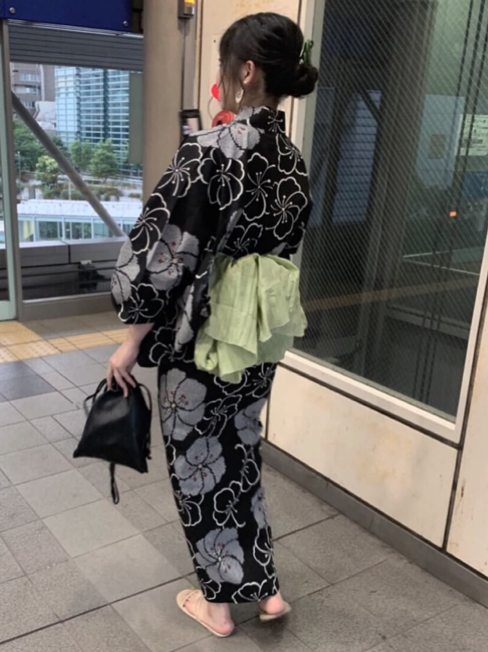 「ゆかた、浴衣、浴衣コーデ、お祭り、納涼船、兵児帯」｜「京越卸屋のアイテム（和装小物、グリーン系）」を使った、yunさん（レディース・167cm）の夏コーディネートの1枚目の写真