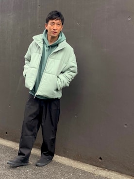 「ACE SHOP（エースショップ）のバギースウェット裏起毛 オーバーサイズ プルパーカー（パーカー、グリーン系）」を使った、すけしゅんさん（メンズ・174cm）の秋コーディネート