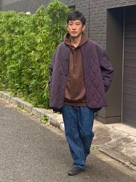 「ACE SHOP（エースショップ）のナイロンワッシャーキルトコート（その他アウター、ブラック系）」を使った、すけしゅんさん（メンズ・174cm）の冬コーディネート