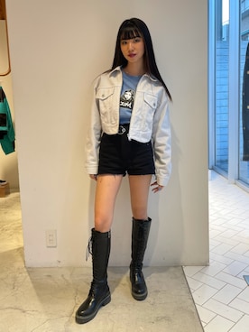 「ショート丈ジャケット」｜西端真由さん（レディース・158cm）の冬コーディネート