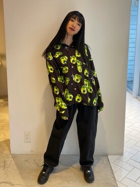 「X-girl（エックスガール）のWIDE TAPERED PANTS（その他パンツ）」を使った、西端真由さん（レディース・158cm）の春コーディネート