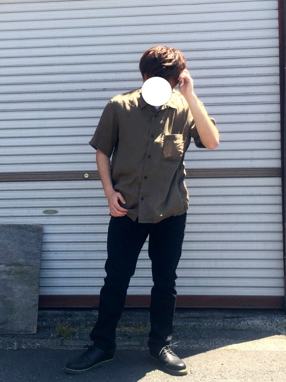 「おしゃれさんと繋がりたい、黒スキニー、いいね、save、フォローお願いします🤑、シンプルコーデ、オープンカラーシャツ、キレイめ」｜「GUのアイテム（シャツ/ブラウス、グリーン系）」を使った、知＠Tomo☆さん（メンズ・171cm）の春コーディネートの1枚目の写真