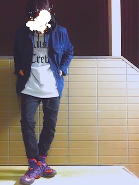 「STUSSY（ステューシー）のアイテム（デニムジャケット）」を使った、ノルノラさん（メンズ・165cm）の冬コーディネート