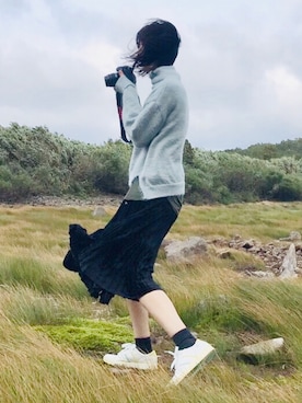 「VINTAGE（ヴィンテージ）のアイテム（ニット/セーター、グリーン系）」を使った、genomuさん（レディース・173cm）の春コーディネート