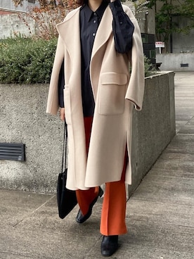 「MAISON SPECIAL（メゾンスペシャル）のアイテム（ステンカラーコート）」を使った、nanaさん（レディース・161cm）の冬コーディネート