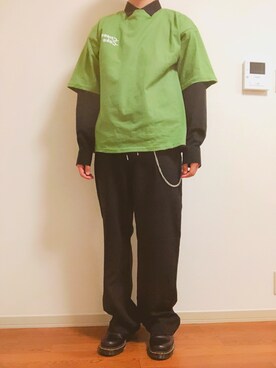 「Dr. Martens（ドクターマーチン）のDr.Martensドクターマーチン 1461/1461w 3eye Gibson 3ホールギブソン（ローファー、ブラック系）」を使った、りょーさん（メンズ・177cm）の春コーディネート