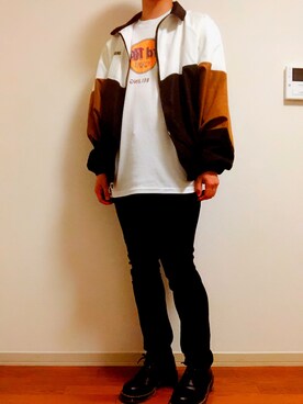 「HARE（ハレ）のスーパースキニーパンツ(HARE)（その他パンツ、ブラック系）」を使った、りょーさん（メンズ・177cm）の春コーディネート