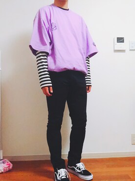 「VANS（バンズ）のVANS ヴァンズ OLD SKOOL オールドスクール VN-0D3HY28 BLACK（スニーカー、ブラック系）」を使った、りょーさん（メンズ・177cm）の春コーディネート