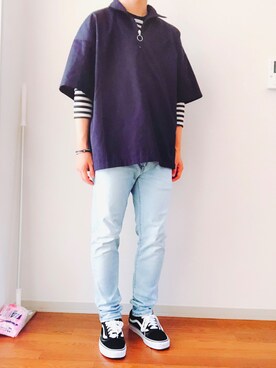 「VANS（バンズ）のVANS ヴァンズ OLD SKOOL オールドスクール VN-0D3HY28 BLACK（スニーカー、ブラック系）」を使った、りょーさん（メンズ・177cm）の夏コーディネート