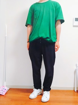 「POLO RALPH LAUREN（ポロ ラルフ ローレン）のスタンダード フィット コットン Tシャツ（Tシャツ/カットソー、グリーン系）」を使った、りょーさん（メンズ・177cm）の夏コーディネート