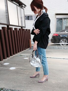 「ZOZO（ゾゾ）のスリムテーパードデニムパンツ［WOMEN］（デニムパンツ）」を使った、Kuroさん（レディース・154cm）の春コーディネート