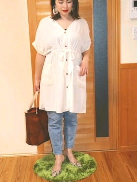 「おおぶりピアス」｜「アイテム（シャツ/ブラウス）」を使った、Kuroさん（レディース・154cm）の春コーディネート