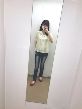 「GU（ジーユー）のアイテム（バレエシューズ、レッド系）」を使った、miiさん（レディース・164cm）の夏コーディネート