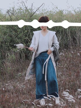 「w closet（ダブルクローゼット）のアイテム（デニムパンツ、ブルー系）」を使った、无氧年さん（レディース・160cm）の冬コーディネート