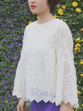「未知のアイテム（Tシャツ/カットソー、ホワイト系）」を使った、无氧年さん（レディース・160cm）の春コーディネート
