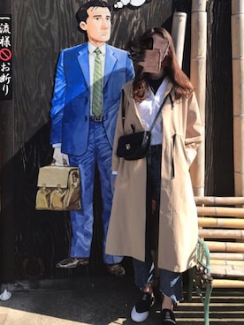 「select MOCA（セレクトモカ）の【GISELe4月号掲載】【GISELe12月号掲載】センタープレスストレートヘムラインカットオフダメージ加工デニム（デニムパンツ）」を使った、non.さん（レディース・169cm）の春コーディネート