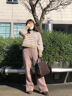 「ems excite（エムズエキサイト）のアイテム（ニット/セーター、グリーン系）」を使った、aiさん（レディース・146cm）の冬コーディネート