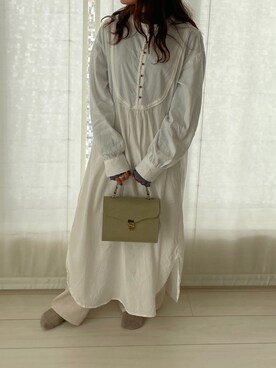 「ehka sopo（エヘカソポ）のコードパイピング切替ワンピース（ワンピース、ホワイト系）」を使った、aiさん（レディース・146cm）の春コーディネート