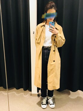 「GU（ジーユー）のアイテム（デニムパンツ、ブルー系）」を使った、MATSUKOUBOさん（レディース）の春コーディネート