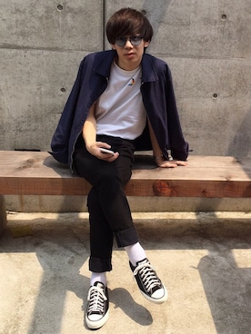 「カラーサングラス」｜「アイテム（ブルゾン）」を使った、Ryoさん（メンズ・173cm）の春コーディネート