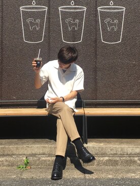 「革靴」｜「アイテム（Tシャツ/カットソー）」を使った、Ryoさん（メンズ・172cm）の夏コーディネート