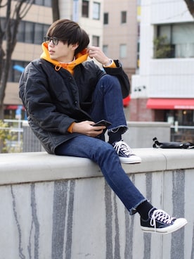 「MONKEY TIME（モンキータイム）のアイテム（ジャケット/アウター）」を使った、Ryoさん（メンズ・172cm）の春コーディネート
