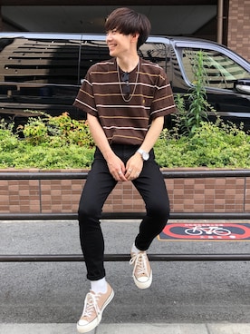 「MR.GENTLEMAN（ミスタージェントルマン）のアイテム（トップス）」を使った、Ryoさん（メンズ・172cm）の夏コーディネート