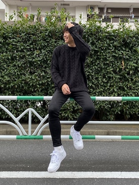 「MONO-MART（モノマート）のオーバーサイズアラン編みクルーネックケーブルニットセーター（ニット/セーター）」を使った、Ryoさん（メンズ・172cm）の秋コーディネート