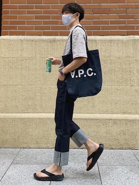 「Steven Alan（スティーブンアラン）の＜Steven Alan＞  HI-DENS BORDER CREW NECK SHORT SLEEVE TEE-BOLD/Tシャツ（Tシャツ/カットソー）」を使った、Ryoさん（メンズ・172cm）の夏コーディネート