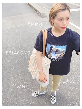 「VANS（バンズ）の【ユニセックスサイズ】VANS / Classic Slip-On (CHECKER FLAG)（スリッポン）」を使った、NAGIさん（レディース・148cm）の春コーディネート