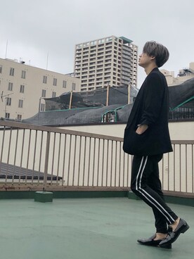 「ZARA（ザラ）のアイテム（テーラードジャケット、ブラック系）」を使った、Shingoさん（メンズ・170cm）の夏コーディネート