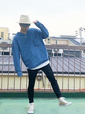 「春先取りコーデ」｜「アイテム（帽子）」を使った、Shingoさん（メンズ・170cm）の冬コーディネート