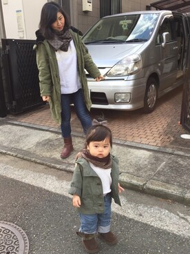 「MOUSSY（マウジー）のアイテム（ジャケット/アウター）」を使った、U-Naさん（キッズ・80cm）の冬コーディネート