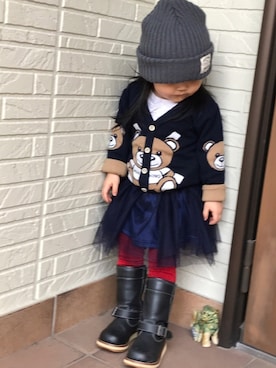 「OSHKOSH（オシュコシュ）のアイテム（ブーツ）」を使った、U-Naさん（キッズ・90cm）の冬コーディネート