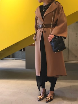 「シアーワンピース」｜「アイテム（チェスターコート）」を使った、ともみさん（レディース・158cm）の冬コーディネート
