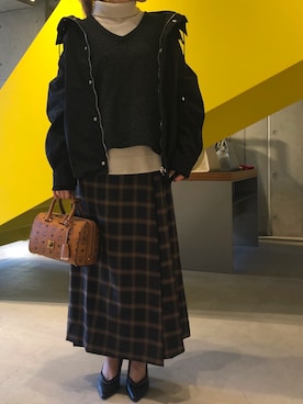 「ラップスカート」｜「アイテム（ブルゾン）」を使った、ともみさん（レディース・158cm）の冬コーディネート