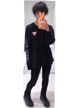 「Guess（ゲス）のアイテム（スウェット）」を使った、うたさん（メンズ・172cm）の春コーディネート