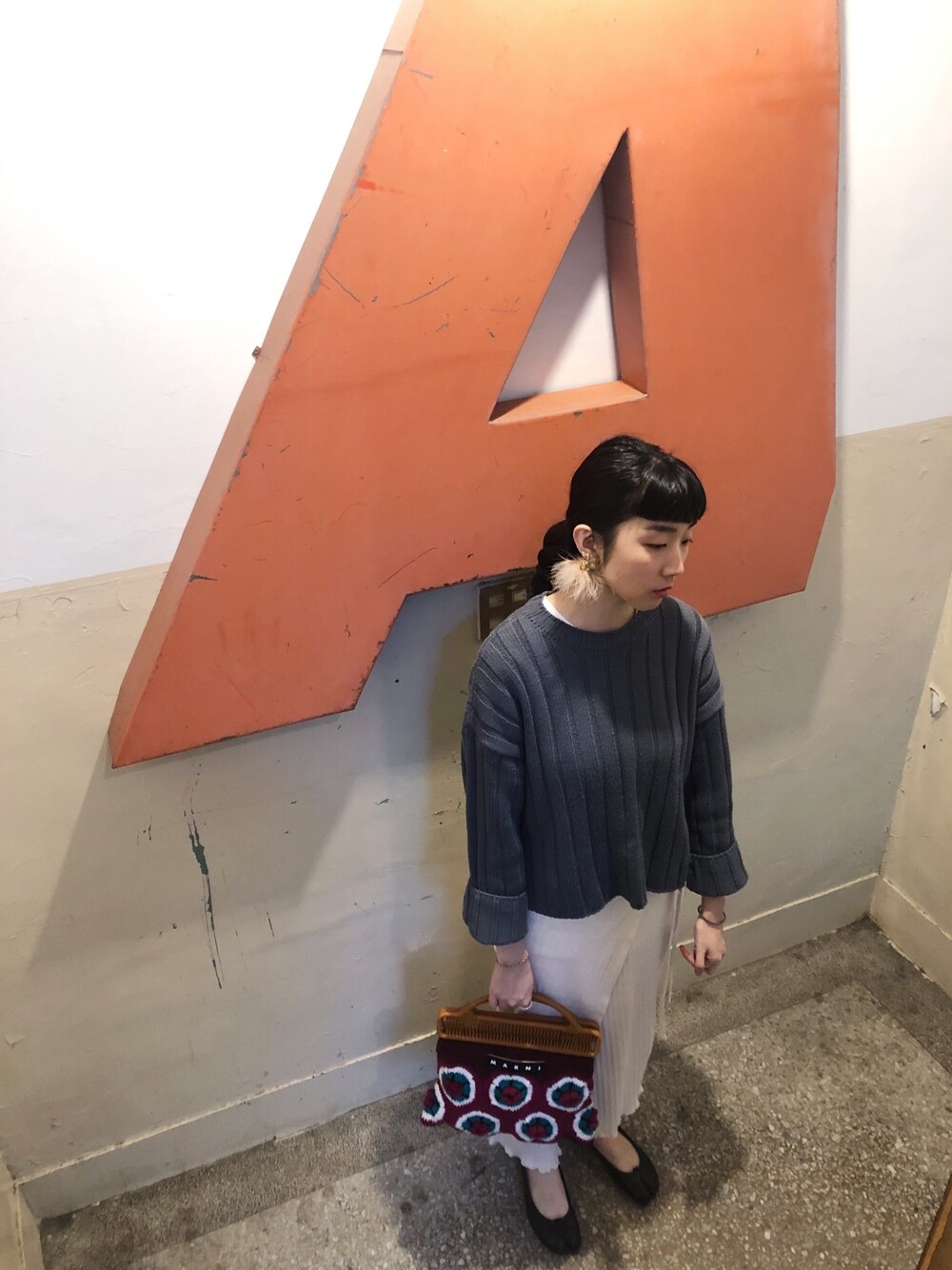 「MARNI MARKET、masion margiela、ootd、Ray BEAMS」｜「masion de dacyのアイテム（ピアス（両耳用）、ピンク系）」を使った、yiitii さん（レディース・160cm）の秋コーディネートの1枚目の写真