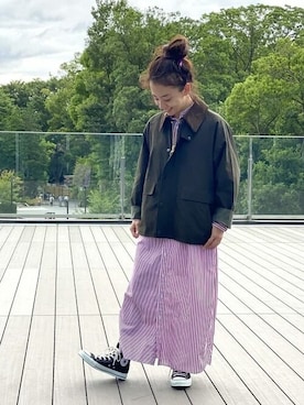 「シャツワンピース」｜「アイテム（ジャケット/アウター）」を使った、あちゃこさん（レディース・155cm）の夏コーディネート