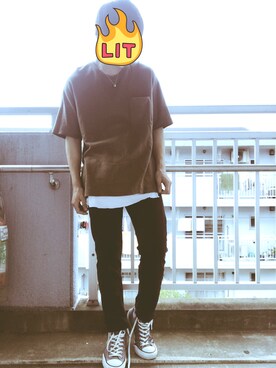 「H&M（エイチ・アンド・エム）のアイテム（タンクトップ、ホワイト系）」を使った、TAKUMIさん（メンズ・167cm）の夏コーディネート