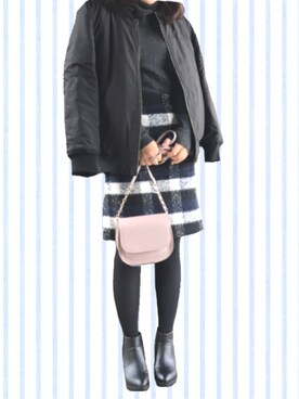 「rps（アールピーエス）のアイテム（MA-1）」を使った、SAORI*さん（レディース・154cm）の冬コーディネート