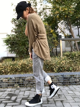 「Shelly island（シェリーアイランド）の【Shelly island】スキッパードルマンカットソー（Tシャツ/カットソー、グリーン系）」を使った、Haruさん（レディース・152cm）の秋コーディネート