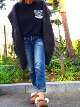 「Rodeo Crowns（ロデオクラウンズ）のアイテム（デニムパンツ、ブルー系）」を使った、Haruさん（レディース・152cm）の秋コーディネート