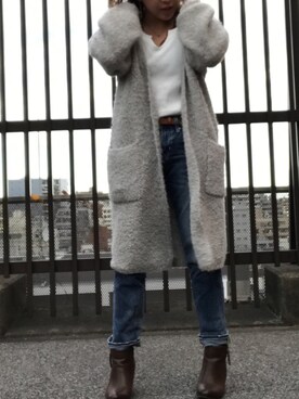 「Auntie Rosa Holiday（アンティローザホリデー）のアイテム（カーディガン/ボレロ、グレー系）」を使った、Haruさん（レディース・152cm）の秋コーディネート